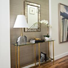 Transitional Entry With Grasscloth Wallpaper