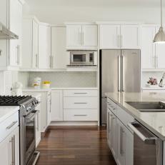 White Transitional Kitchen With Chrome Accents