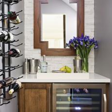 Transitional Wine Cellar With Stacked Stone Accents