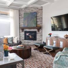 Textured Living Room With Stone Fireplace