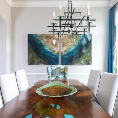 Live Edge Dining Table With Modern Chandelier