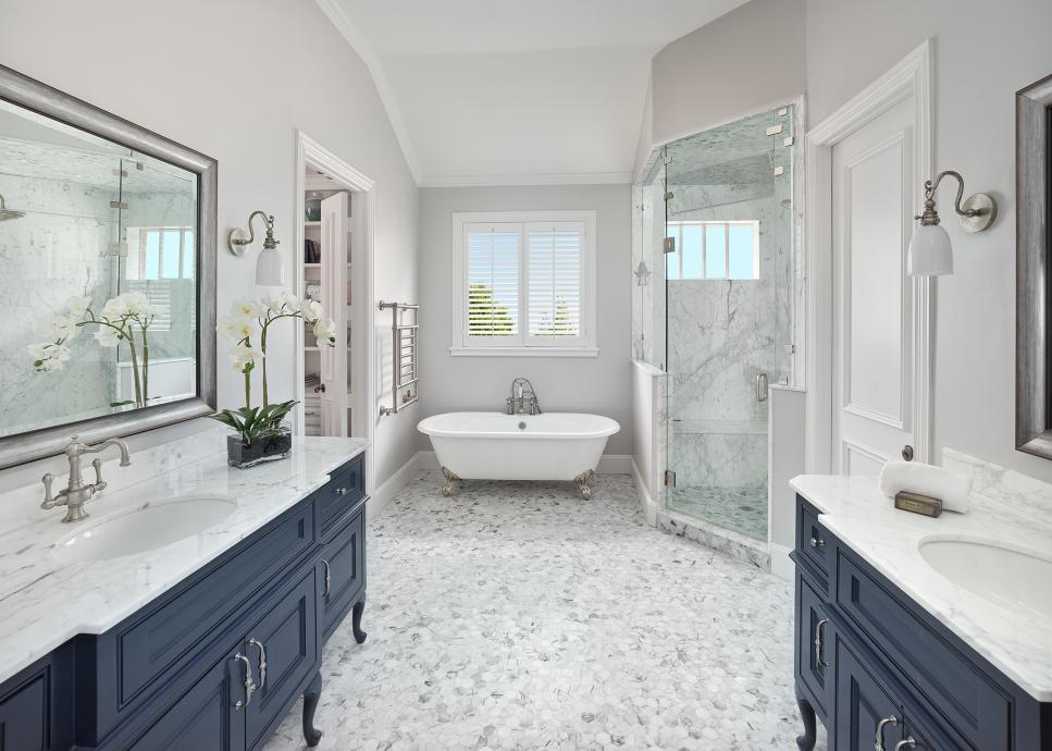 Transitional, Marble Mosaic Main Bathroom | HGTV