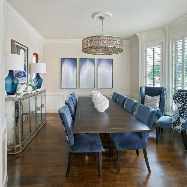 Formal Dining Room With Blue Velvet, Blue Velvet Chairs Dining Room