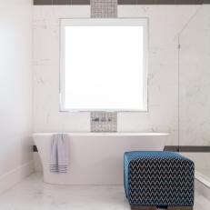 Contemporary Soaking Tub On White Marble Tile 