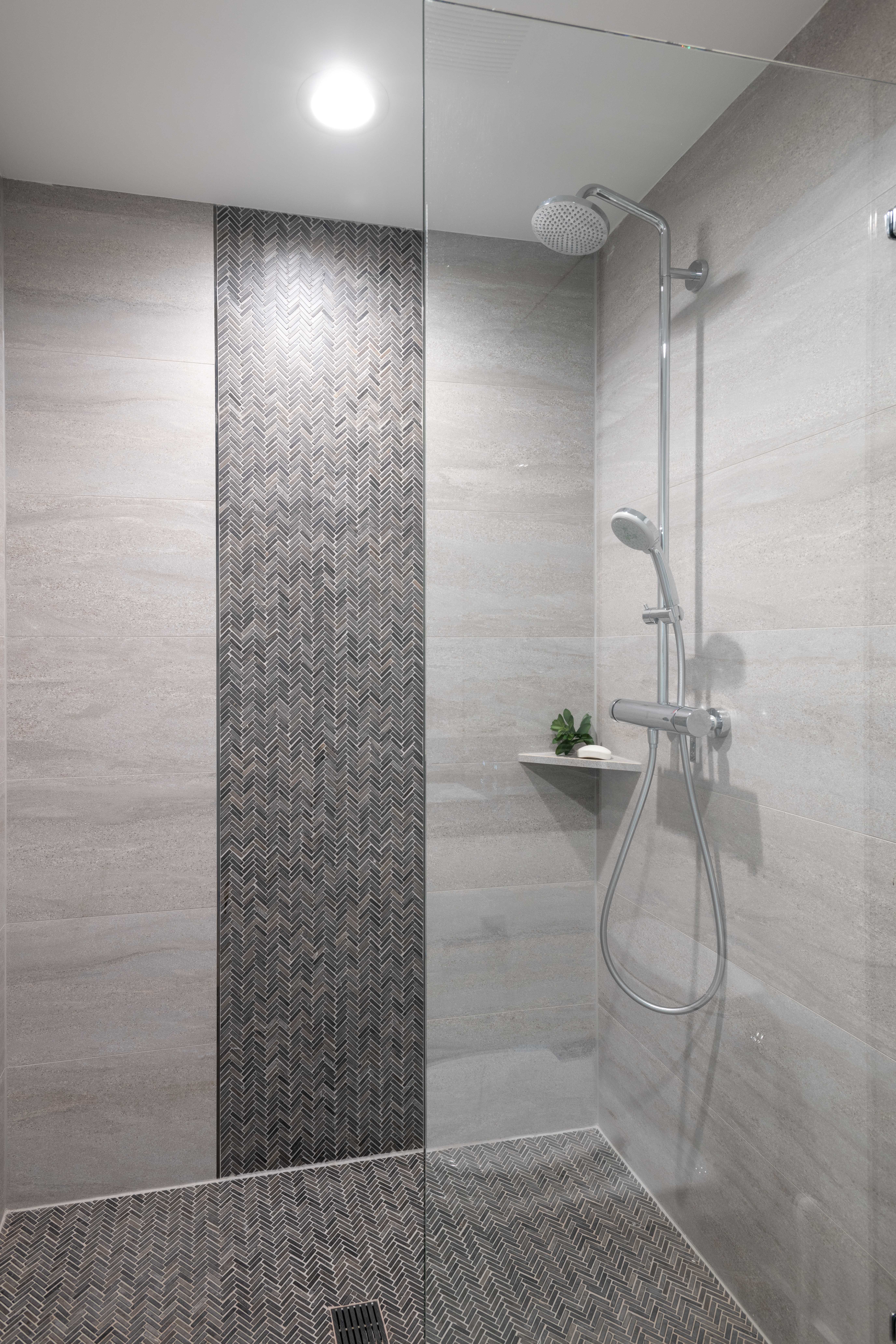 tiled walk in shower