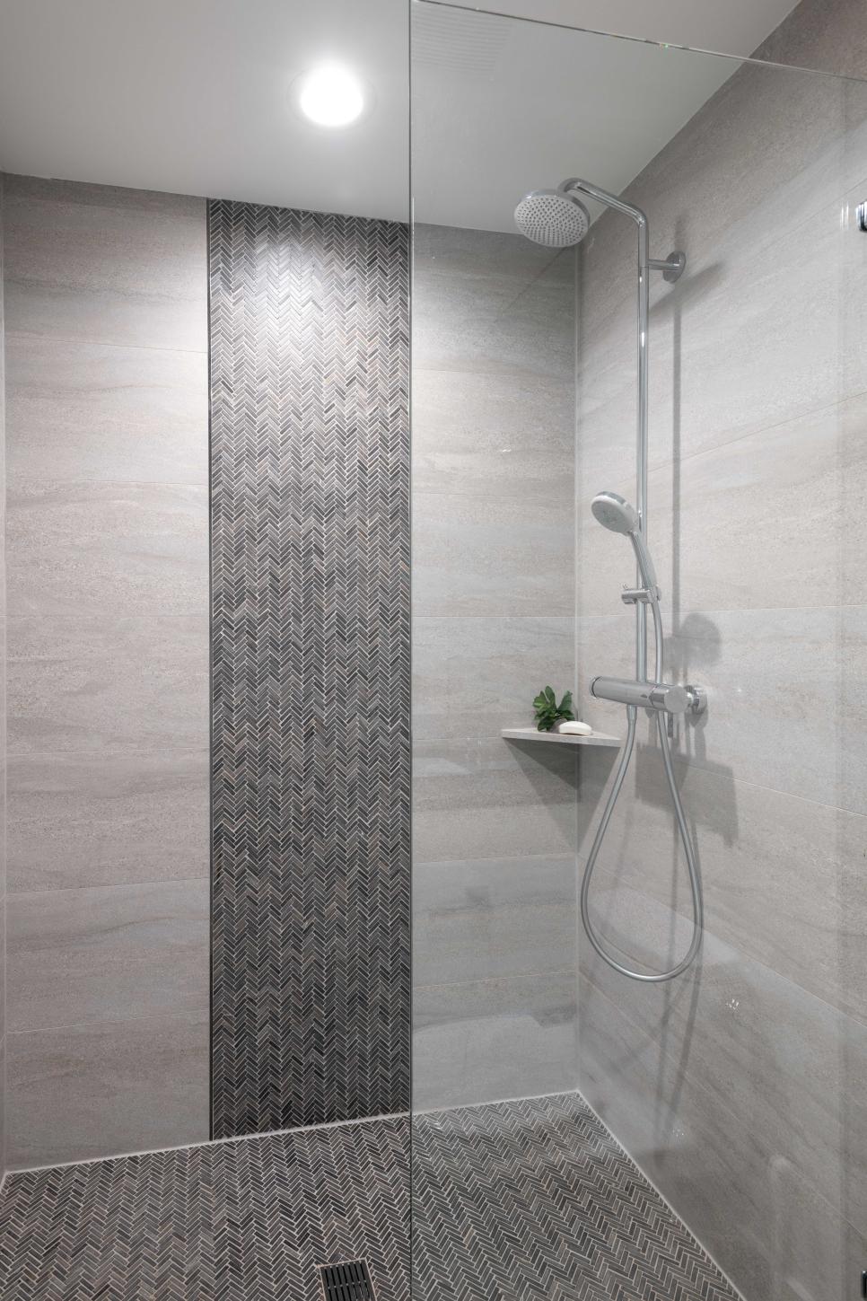 Walk-In Shower With Herringbone Mosaic Tile | HGTV