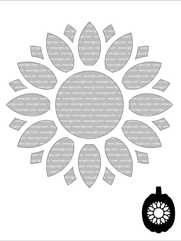 Download and print a pumpkin carving template of a sunflower.