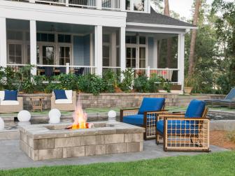 Square Fire Pit Is Focal Point of Backyard Patio