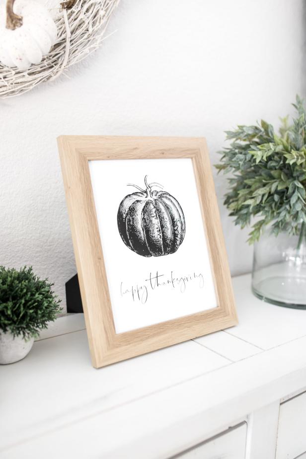 Looking for a quick fall decorating idea? Simply download our free designs, print onto photo paper, cut out and insert into frame. Display on a console table or kitchen counter paired with a small pumpkin and seasonal candle.
