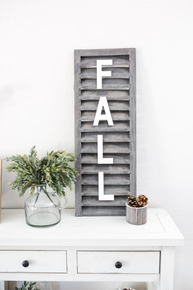 The possibilities for this easy wood shutter craft are endless. Dress it up for Halloween, then easily swap out the letters for fall and other holidays. It’s even perfect as everyday decor, displaying words like “home” or “love”.