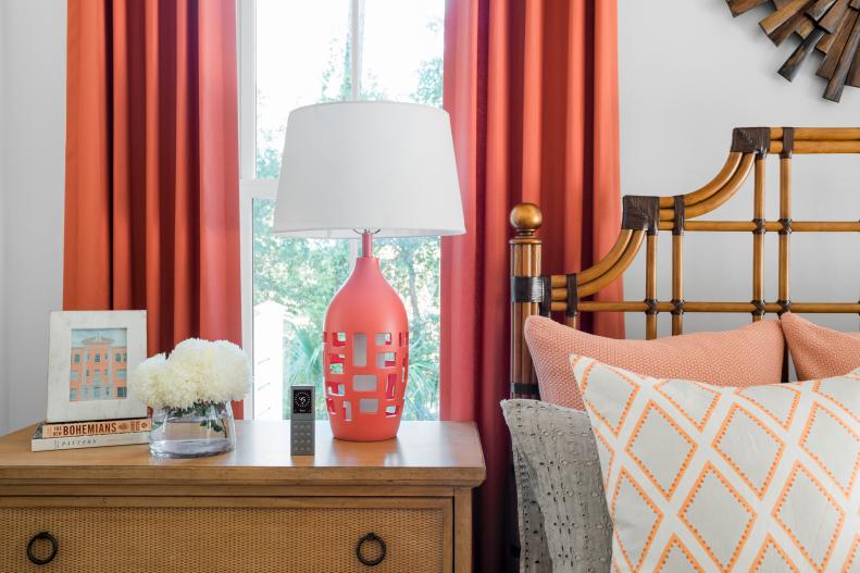 Coral-Colored Table Lamp Has Cutouts in Base