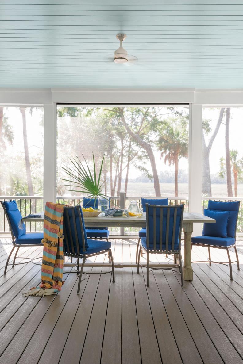 Dining Area on Screened-In Porch With View of Lowcountry Marsh