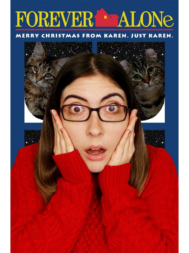 HGTV Handmade's Karen Kavett created this &quot;Home Alone&quot; movie poster-inspired Christmas card. It features Karen, &quot;just Karen&quot; doing the iconic Kevin McCallister gasp. The free, printable card and template is part of a set of Holiday Cards for Singles.
