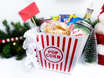 Movie lovers gift set with seasonings, oil, popcorn kernels and candy