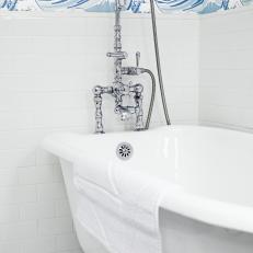 Guest Bathroom With Wave Wallpaper