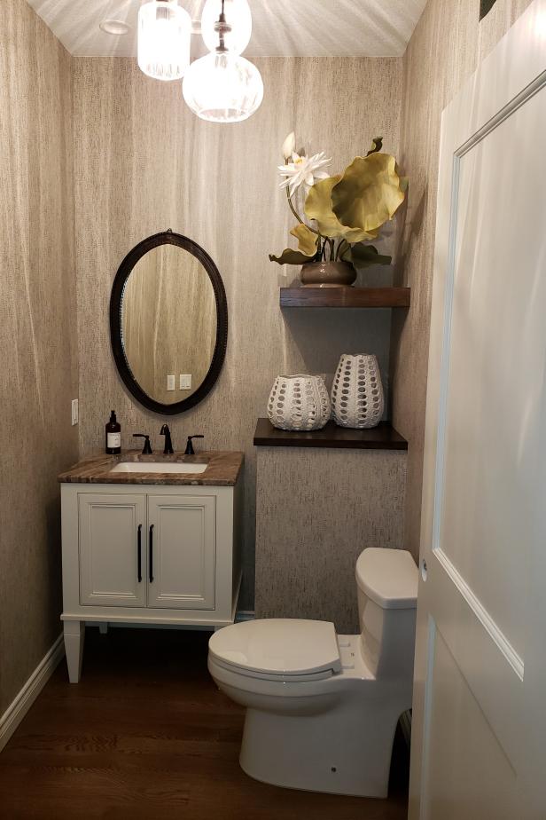 Bright and Neutral Powder Room | HGTV