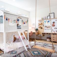 Neutral Bohemian Kids Room With Swing