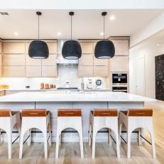 Modern Kitchen With Black Pendant Trio