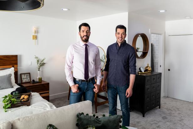 Jonathan and Drew in Maryanne's finished suite, as seen on Property Brothers: Forever Home.