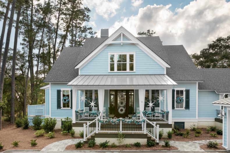 Blue Coastal Home Decorated for the Holidays