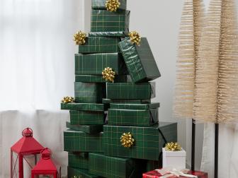 A Christmas Tree Made Out of Green Wrapped Presents 