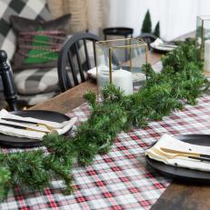 A Table Runner Made Out of Plaid Wrapping Paper