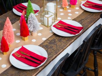 A Craft Paper Table Runner With White Acrylic Paint Dots