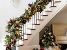 Red and Gold Garland on Stairs