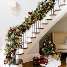 Stairs With Red and Gold Garland