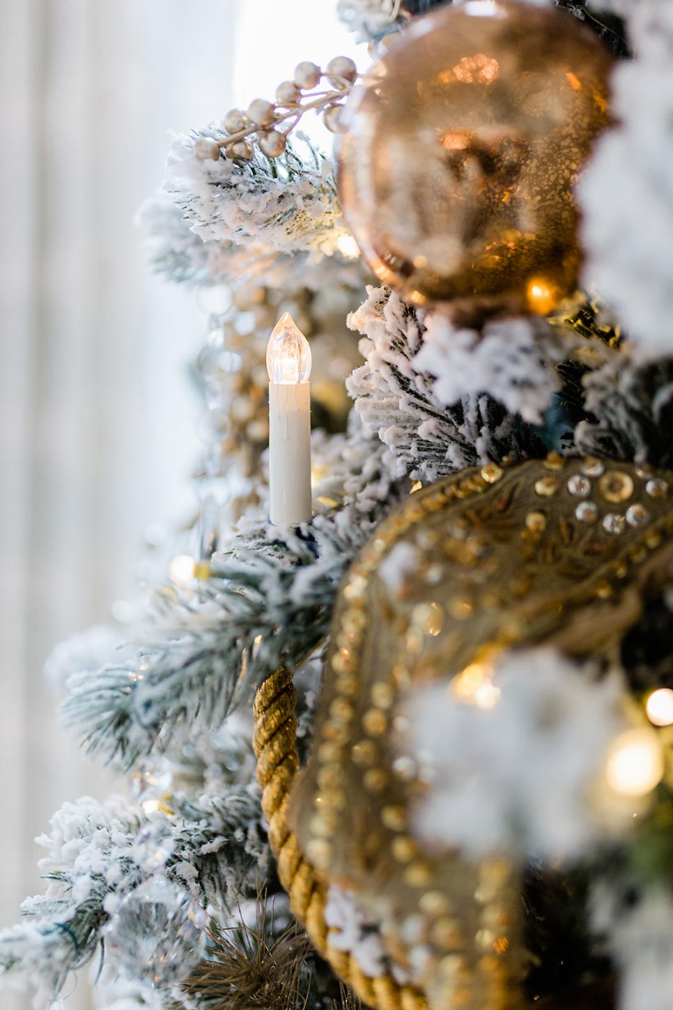 Candle Light on Gold Christmas Tree  HGTV
