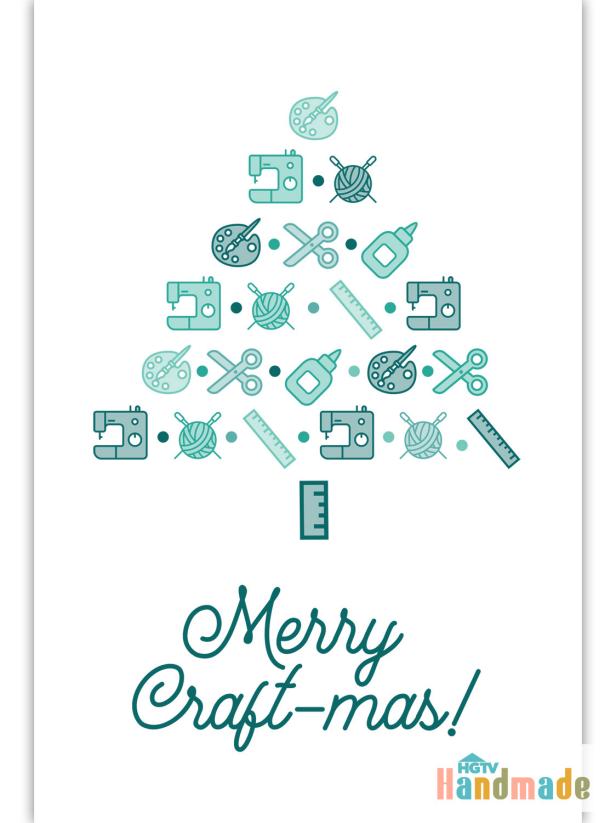 This free, printable Christmas card designed by HGTV Handmade's Karen Kavett features a collection of craft supplies made to look like a Christmas tree.