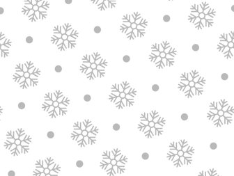 Repeating pattern of silver snowflakes and dots on a white background