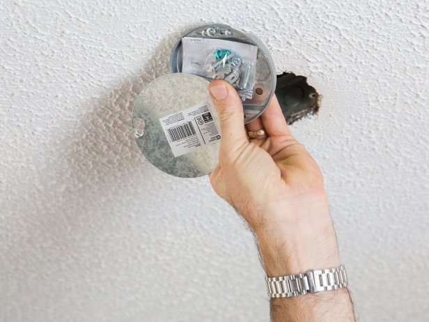 Used for installing a ceiling fan, a pancake box attaches directly to the ceiling joist.