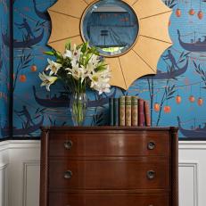Blue Dining Room With Wallpaper
