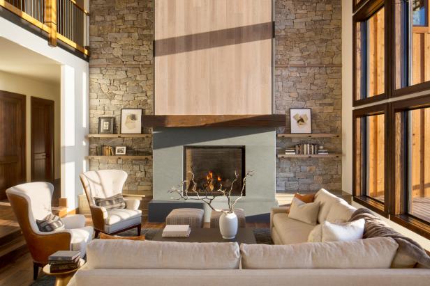 Rustic Living Room With Wingback Chairs Hgtv