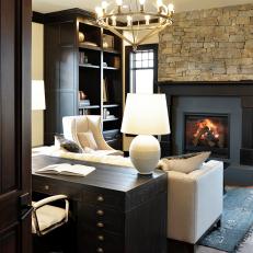Neutral Study With Stone Fireplace