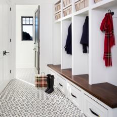 Mudroom With Black and White Floor