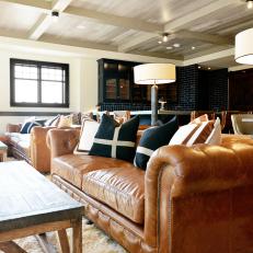 Living Area With Brown Leather Sofas