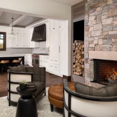 Kitchen and Sitting Area With Fireplace