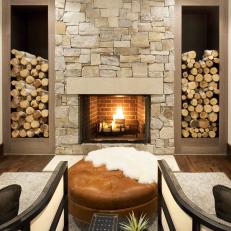 Stone Fireplace and Wood Storage