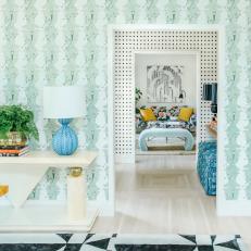 Gorgeous, Sage Green Dining Room Includes Geometric Decor