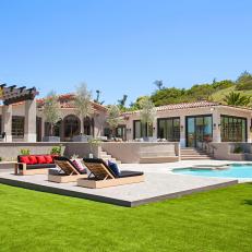 Luxury Backyard With Red Pillows