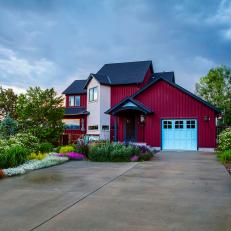Red Rancher Exterior With Landscaped Driveway
