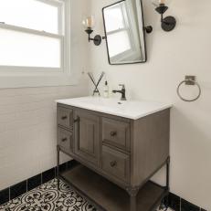 Mediterranean Bathroom With Black and White Floor