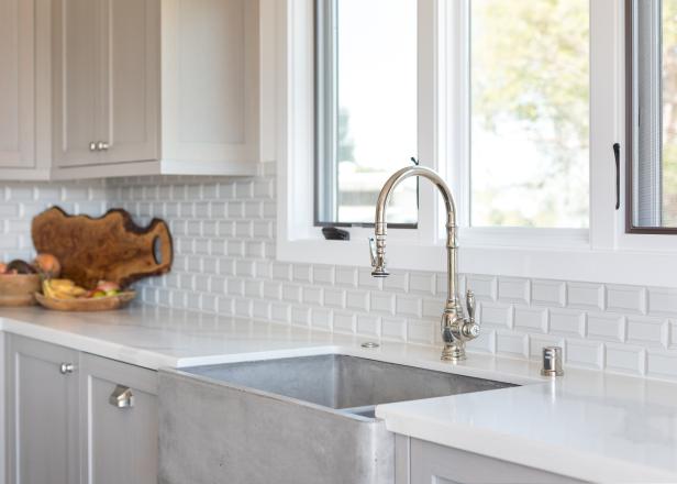 Kitchen Sink and Beveled Tile Backsplash | HGTV