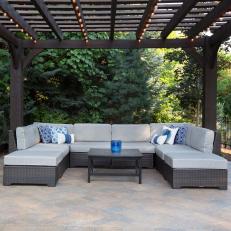Lighted Pergola With Large Wicker Outdoor Sectional