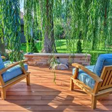 Expansive Deck With Rock Water Feature