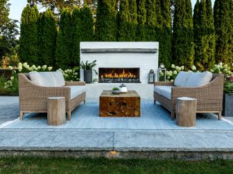Patio With White Fireplace