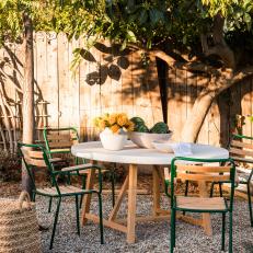Outdoor Dining Table and Green Chairs