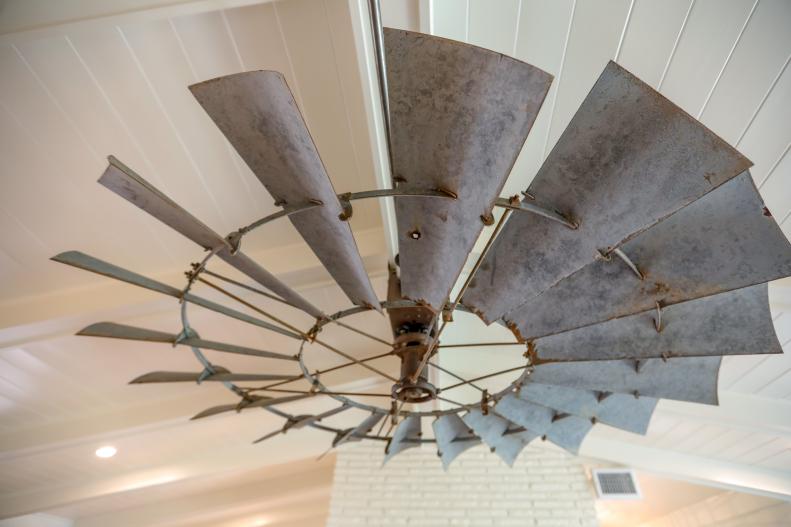 Custom windmill fan in the Thinnes home that Grace found in Abilene, Texas.